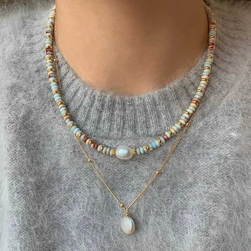 2024 New Trendy Natural Stone Freshwater Pearl Collar Chain Necklace Vintage Handmade Stylish Beads Jewelry Bijoux GiftXJ250222