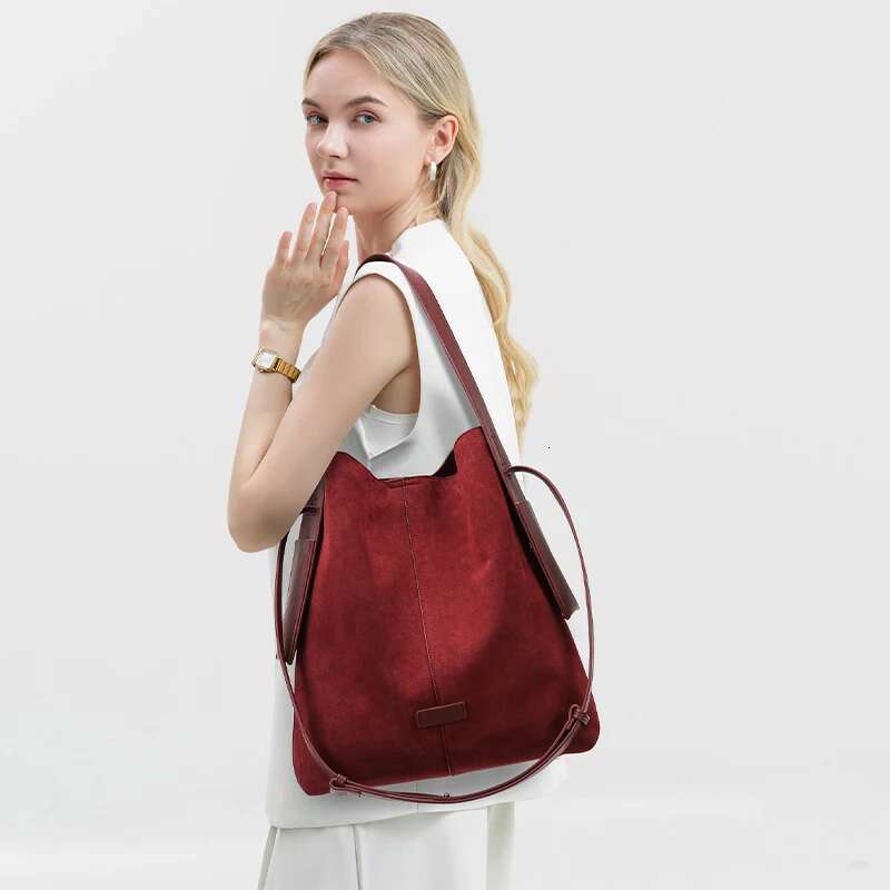 Oversize Women Suede Leather Winter Bags Frosted Handbag And Purses Retro Lady 2In1 Tote Bucket Bag With Hanging Ears