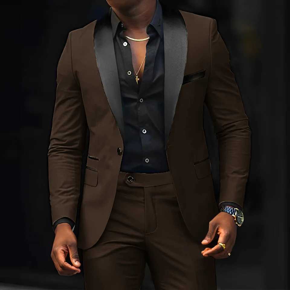 Mens slim-fit Suit 2-piece Wedding Groom Tuxedo Shawl collar Jacket Straight pants Suit for Male XS-5XLXJ250222