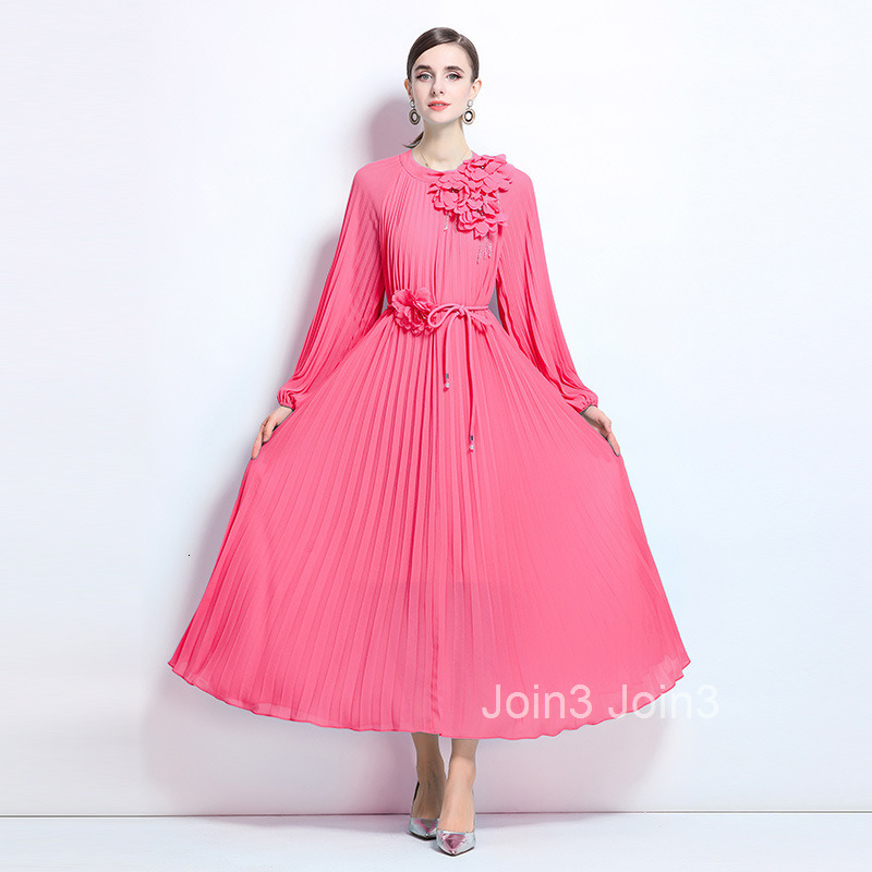 French style new womens long sleeved three-dimensional floral lace up loose fairy pleated long skirt