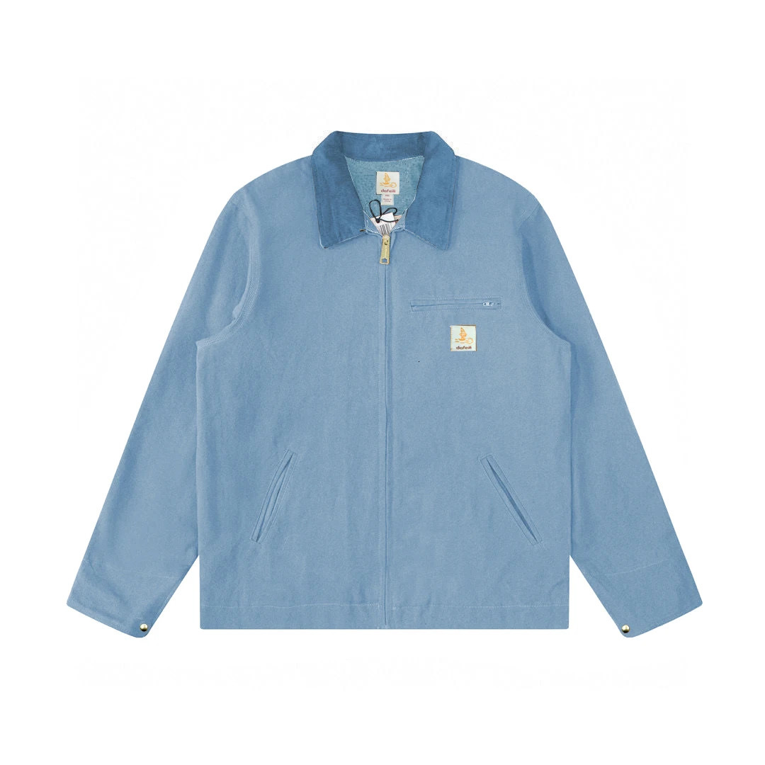 Casual Vintage Washed Corduroy Collar Jeans Spring Varisty Utility Mesh Lining Work Wear Canvas Denim Detroit Jacket For Men i250222