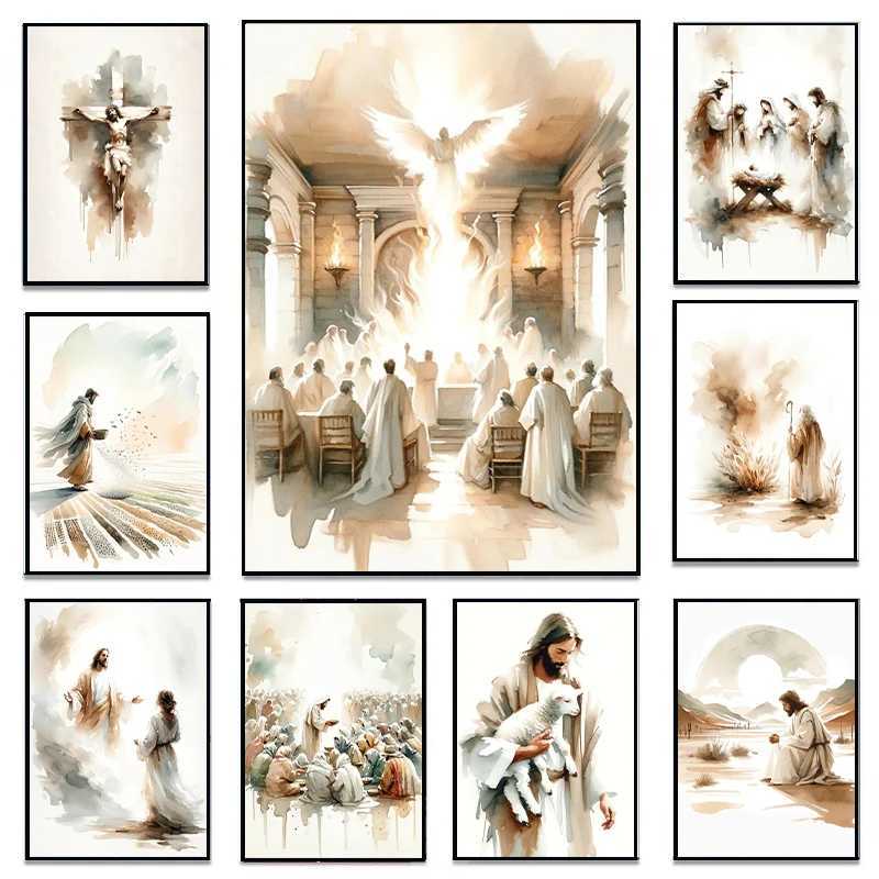 Jesus Sketch Canvas Posters Bible Verses Shepherd Faith Prints Painting Decor Wall Art Poster Living Room Decor Y250218