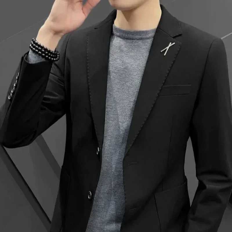 Full Suit for Men Grey High Quality 2024 2 Piece Outfit Set Man Double Breasted Pants Trends Blazer Costumes Clothing KoreanXJ250222