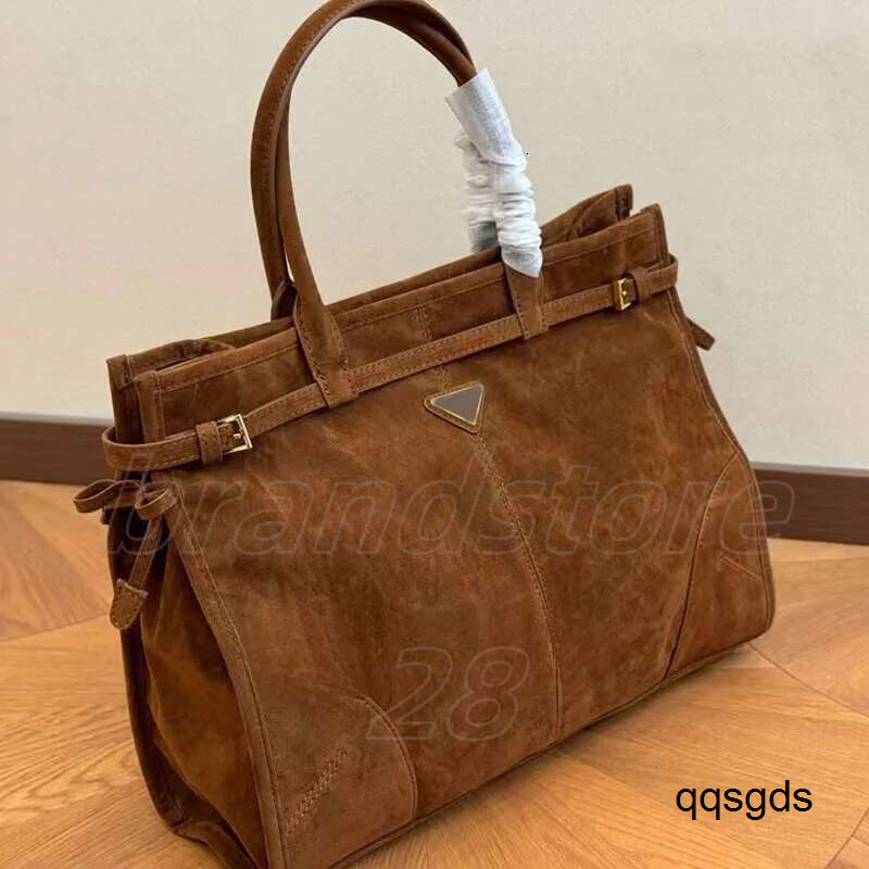 Suede Leather Shoulder Tote Bag for Women - High-end Designer Soft Handbag