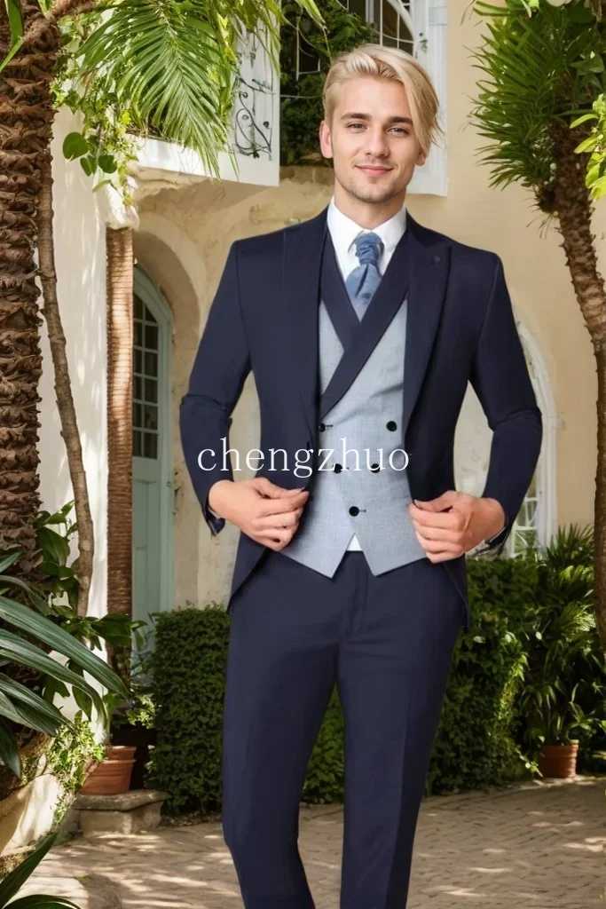 Casual Slim Fit Mens Suits 3 Pieces Blazer Vest and Pants Set Peak Lapel Tuxedo Suits for Men Wedding Dresses BusinessXJ250222