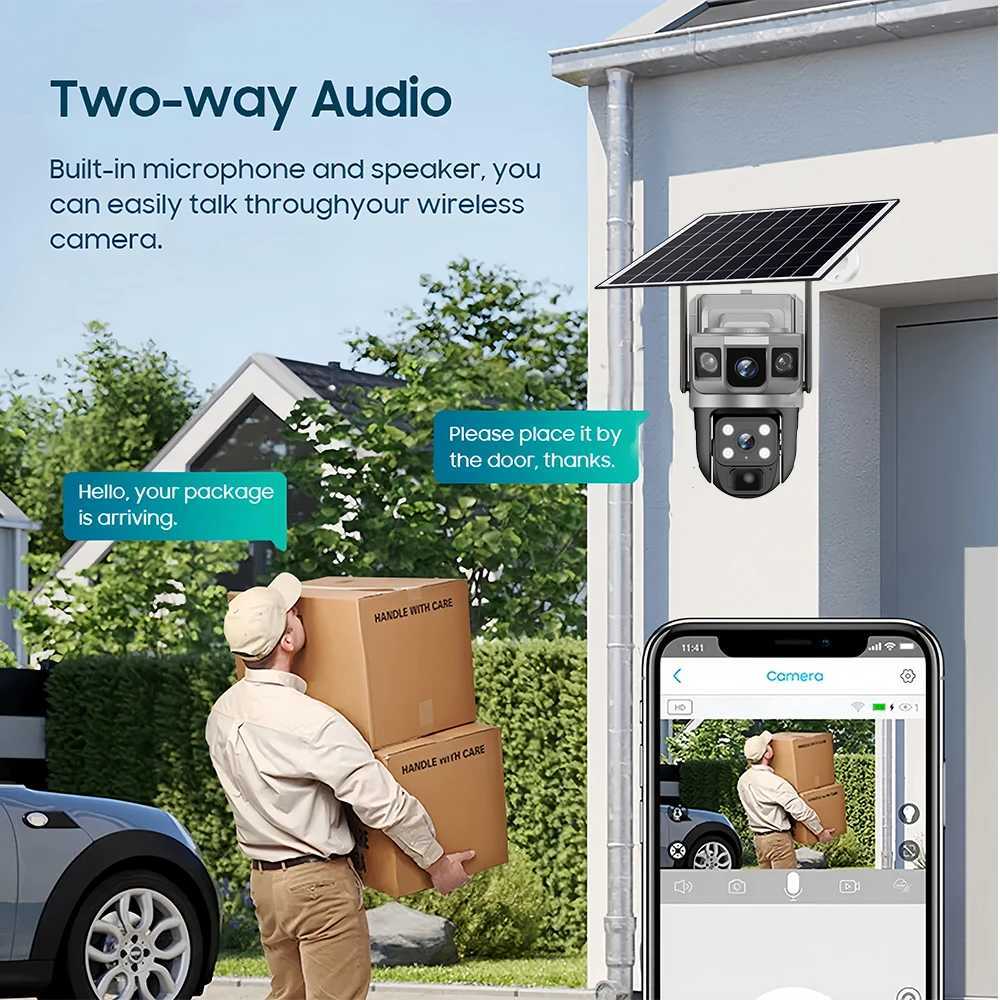 V380Pro Solar Camera 4G Sim Card Camera Triple Sn WiFi Network Security CCTV Built-in Battery PIR Night Vision HD PTZ Camera Z250222