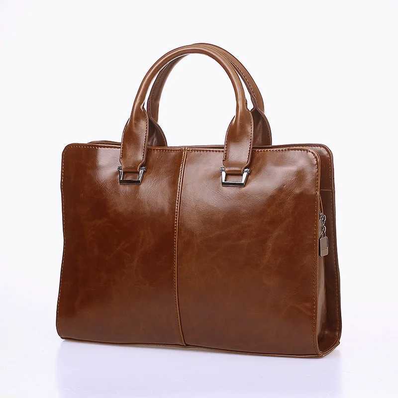 Mens Business office Briefcase Computer Laptop Handbag men Top PU Leather Tote man Large Solid Shoulder bags Black Vintage bag Z250220