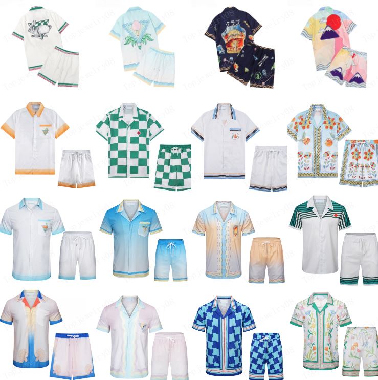 Designer Men T Shirt Set Summer Casual Print Lapel Shirt and Short Mens Womens Loose Fit Silk Shirt High Quality Tees Tour Tshirt Size M-3XL