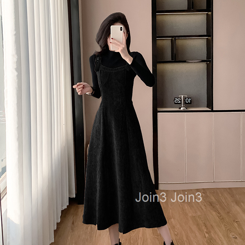 Autumn/Winter New Strap Dress Half High Collar Long Sleeve Undercover Two Piece Set