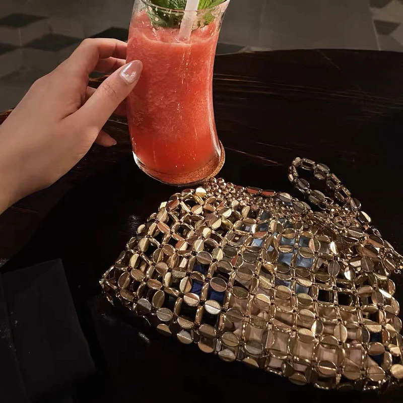 Lady Evening Bags For Women Handbags And Purses In PVC Cross Weave Shiny Hollow Out Small Shoulder Bag 250221