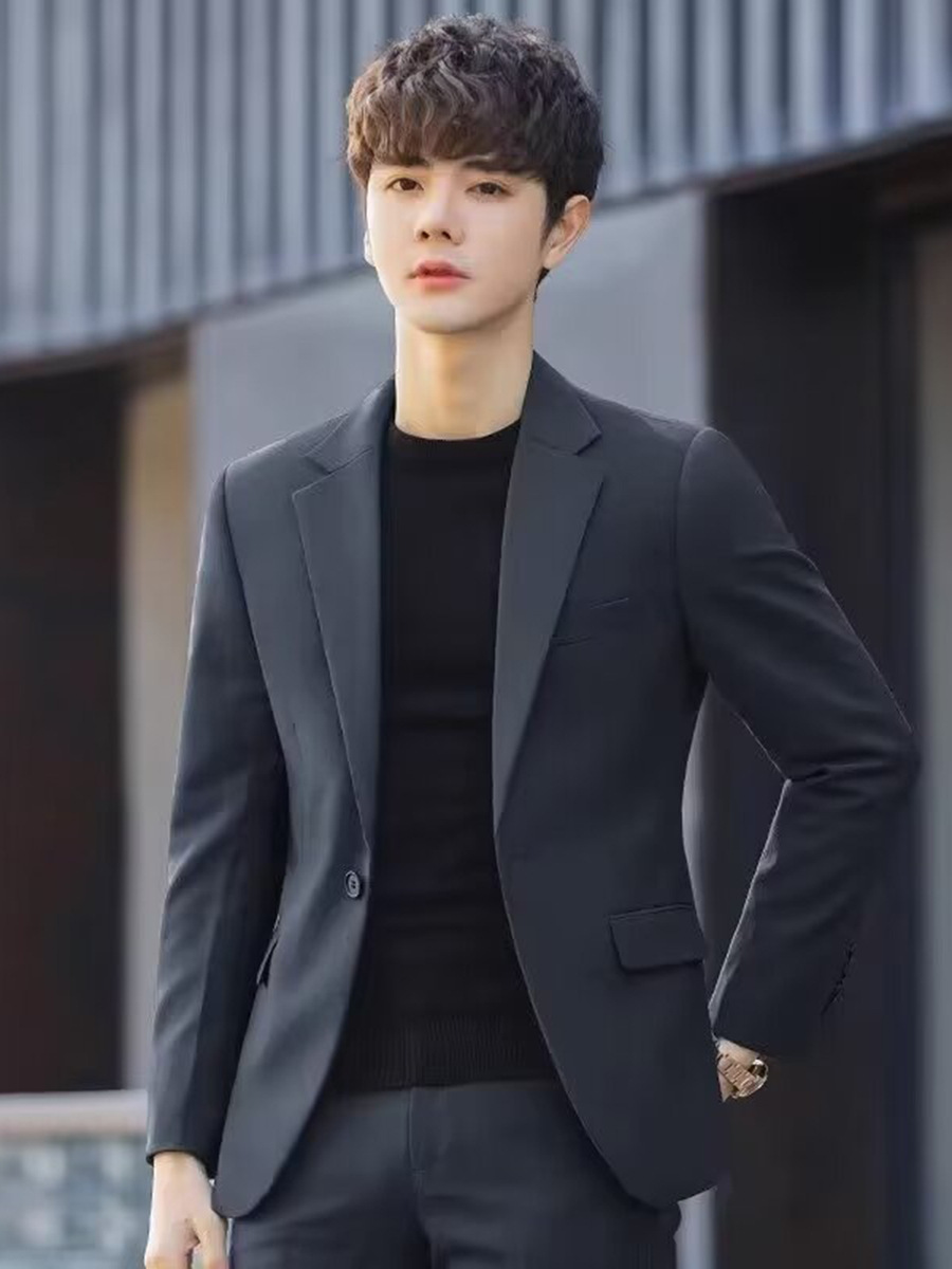 F222Stylish Men's Business Casual Topper - Spring Season Printed Suit Jacket with Double Buttons Detailing