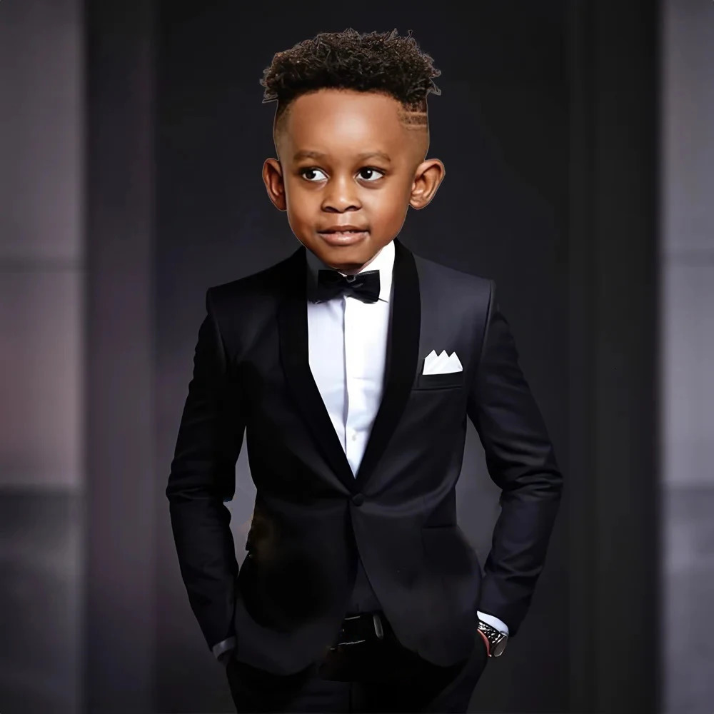 Black Boys Suits Splicing Black Lapel Clothes Kids 2 Pieces Set Formal Wedding Tuxedo Fashion Shawl Lapel Blazer Child 250221