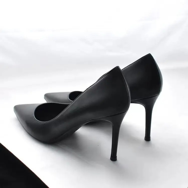 Soft Leather Black Professional High Heels Female Stiletto All-match Flight Attendant Single Shoes Work Shoes 250221