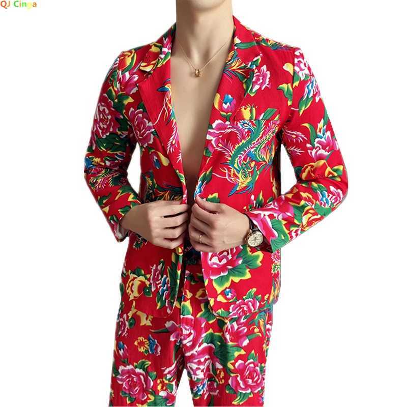 Nostalgia Style Suit 2-Piece Mens Fashion Casual Suit Jacket Trousers Red Black Available Blazer +Pants M-5XLXJ250222