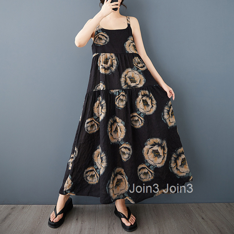 Spring/Summer New Ethnic Style Dress Fashion Printed Large Swing Strap Skirt Loose Long Skirt