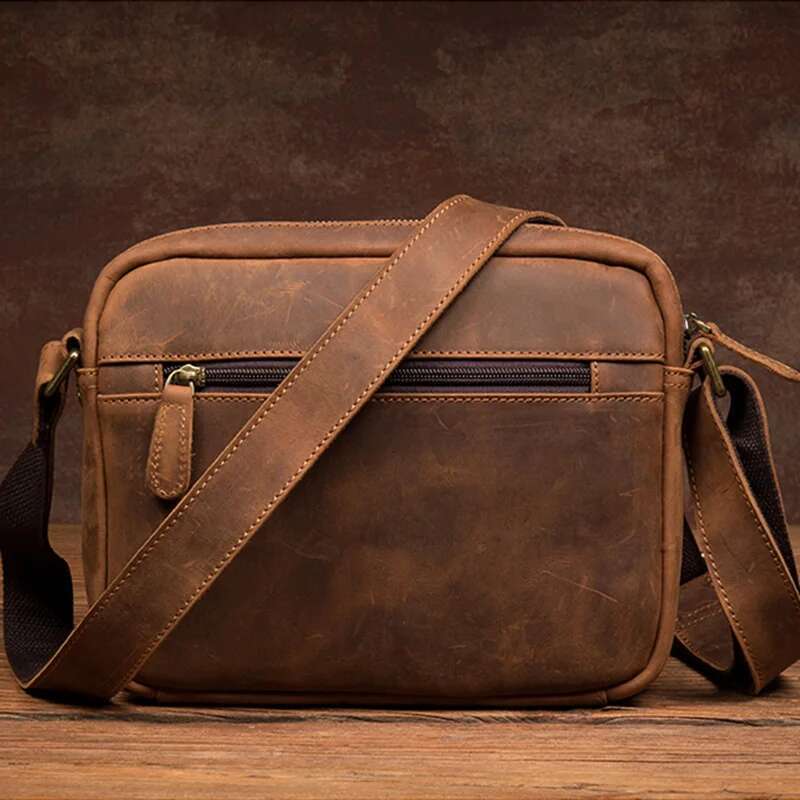 JLFGPJ Handmade Crazy Horse Leather Crossbody Small Backpack Men's Head Layer Cowhide Vintage Leisure Shoulder Messenger Bag