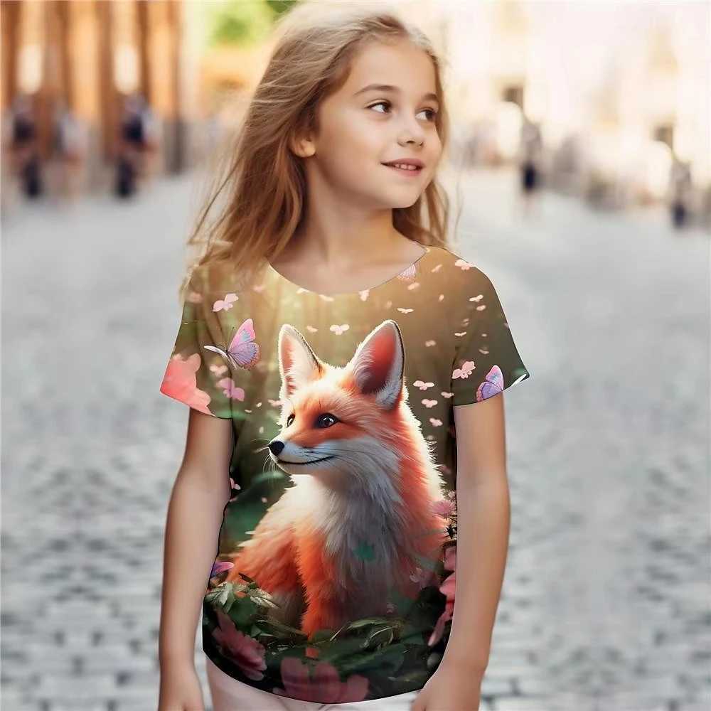 Animal Fox Girl T Shirts Kids Gift Tee Short Sleeve Casual Top Tee Childrens Clothing T Shirt For Girls W250221