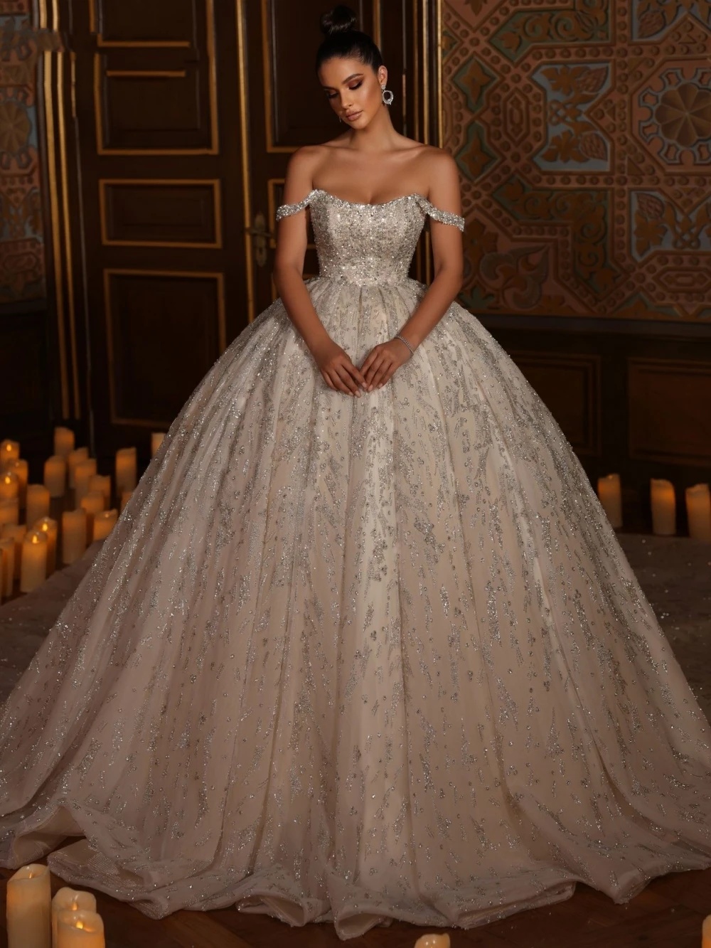 Exquisite Ball Gown Wedding Dress For Women Off Shoulder Sleeveless Bridal Gowns Sequins Lace Sweep Train Dresses Custom Made vestidos de novia