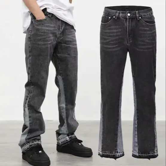 High quality mens jeans casual black and gray patch work retro washed jeans Trouser mens Flares denim jeans W250222