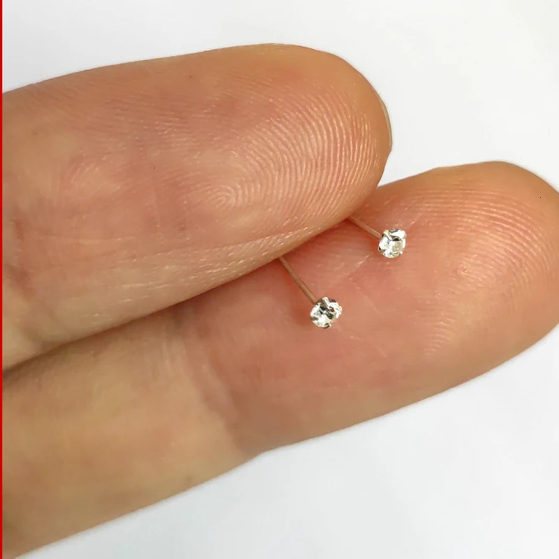 925 Sterling Silver 2mm Clear Crystal nose Stud Nose Piercing Pin body jewelry 20pcs/pack 250221
