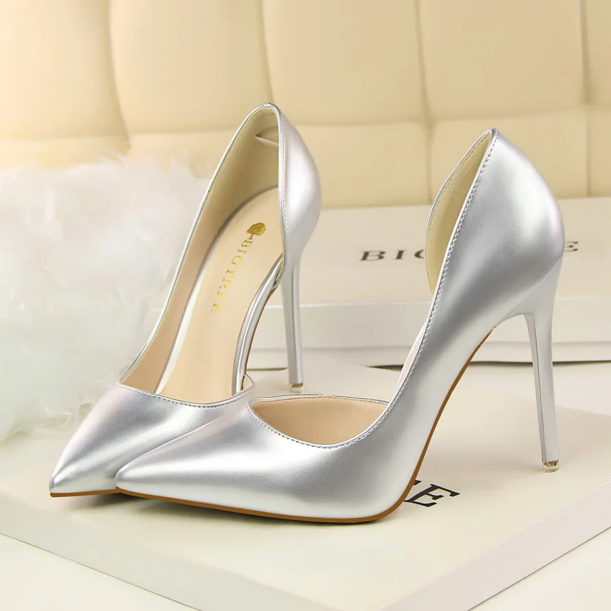 Women 7.5cm 10.5cm High Heels Yellow Pumps Office Sexy Stiletto Wedding Bridal Scarpins Low Heels Lady Orange Silver Party Shoes 250221