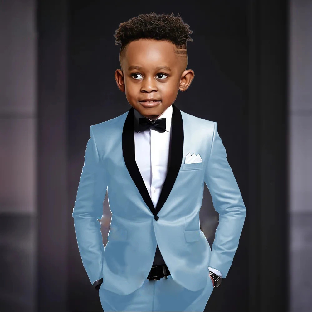 Black Boys Suits Splicing Black Lapel Clothes Kids 2 Pieces Set Formal Wedding Tuxedo Fashion Shawl Lapel Blazer Child 250221