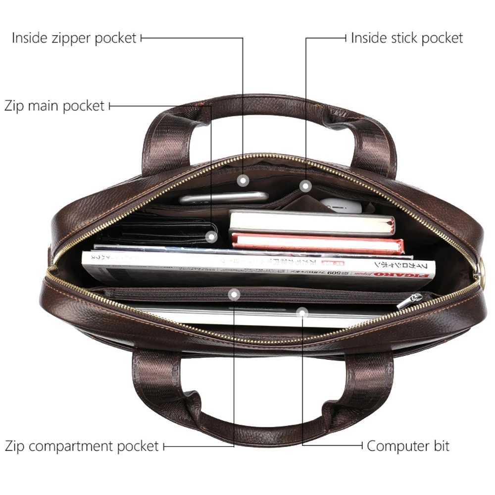 Luufan Soft Mens Business Briefcase Genuine Leather 14 Laptop Handbag Male A4 Document Shoulder Message Computer Bag Work Tote Z250220