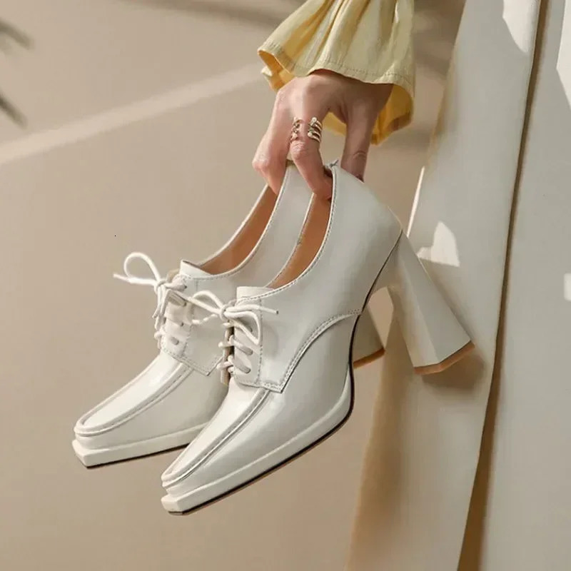 2023 Autumn Thick High Heels Shoes Square Pumps Party Dress Elegant Handmade Footwear Mary Jane Shoes Heels Women 250218