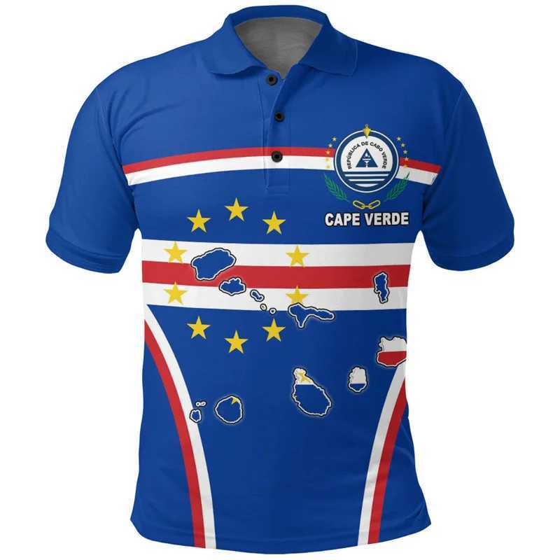 Men's Polos Cape Verde Flag Map 3D Printed Polo Shirt The RepublicOf Cape Verde Coat Of Arms Graphic Polo T Shirt Vintage Mens Clothing Polo z250