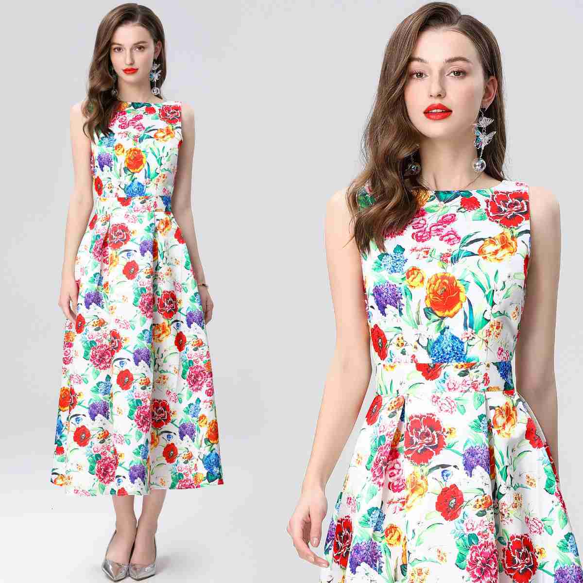 Summer New Womens Clothing Style Fashionable Printed Sleeveless High Waist Dress Long Skirt A-line Skirt