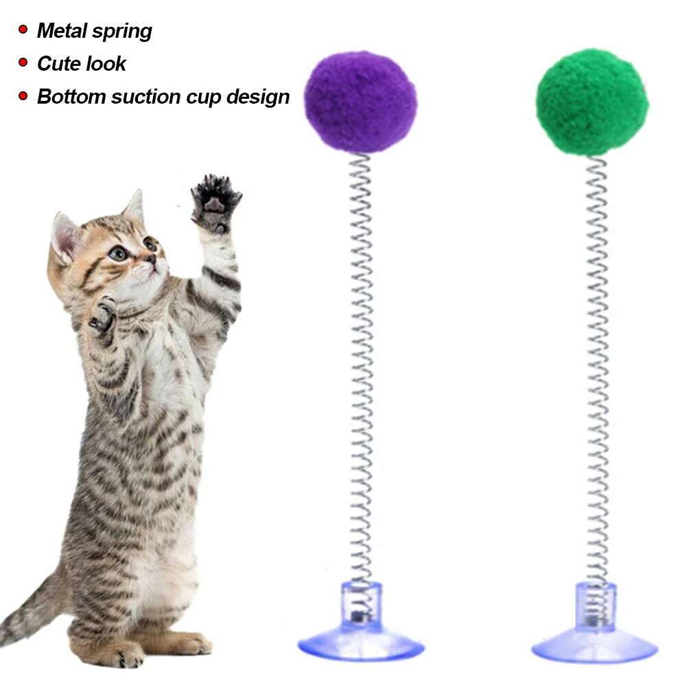 1pc Fur Ball Spring Toy Suction Cup Multicolored Teaser Wand Pet Interactive Cat Scratcher Toys Supplies Random Color