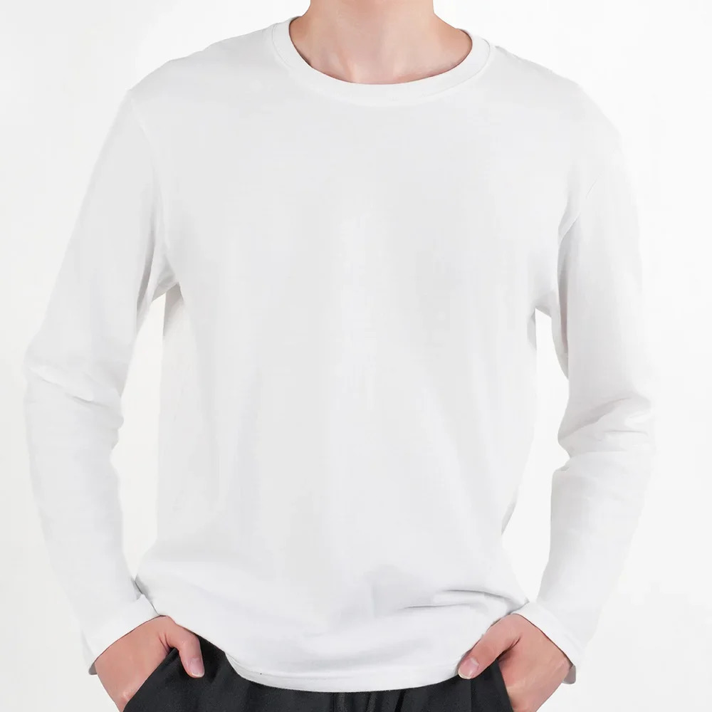 3Pcs Mens Long Sleeve T Shirts Casual Round Neck Cotton Moisture Wicking Tees Tanks Black Undershirts Loose Fit Tshirts For Men 250226