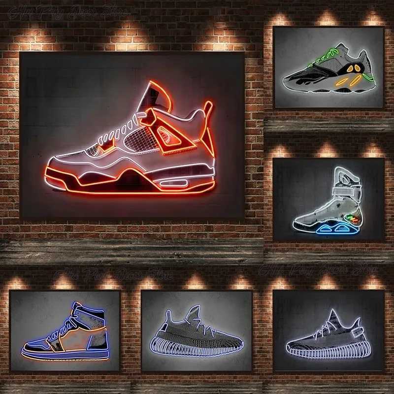 Neon Art Sneaker Shoes Canvas Painting Modern Wall Art Posters and Prints Fashion Sport Shoes Pictures for Boys Room Home DecorT250221
