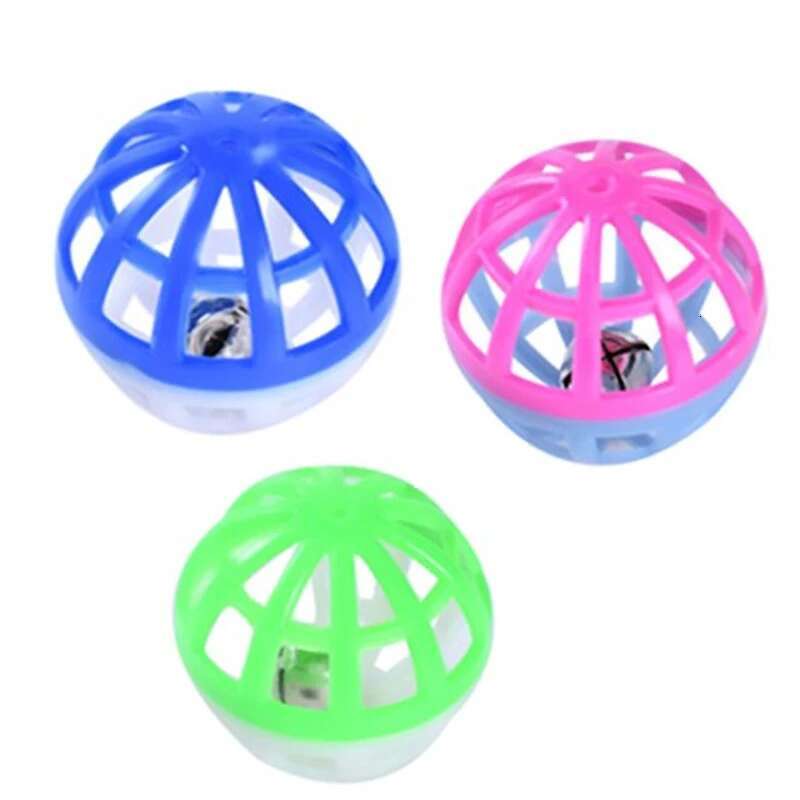 10pcs/set Plastic Sound Toy Hollow Out Round Pet Colorful Playing Ball Toys With Small Bell Cat Products