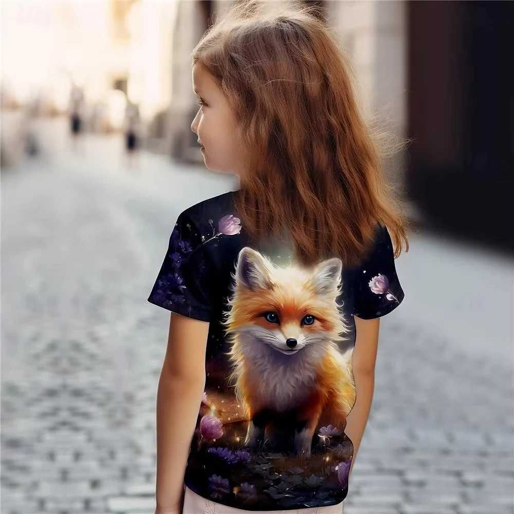 Animal Fox Girl T Shirts Kids Gift Tee Short Sleeve Casual Top Tee Childrens Clothing T Shirt For Girls W250221