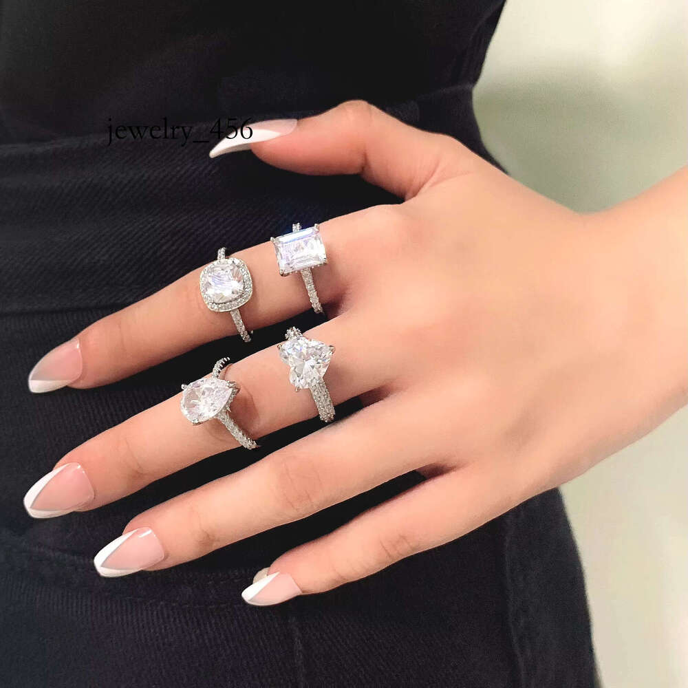 FOXI Factory Sterg Sier Promise Rhodium Plated Heart 4CT VVS D Moissanite Wedding S Aurora Rings Fine Jewelry