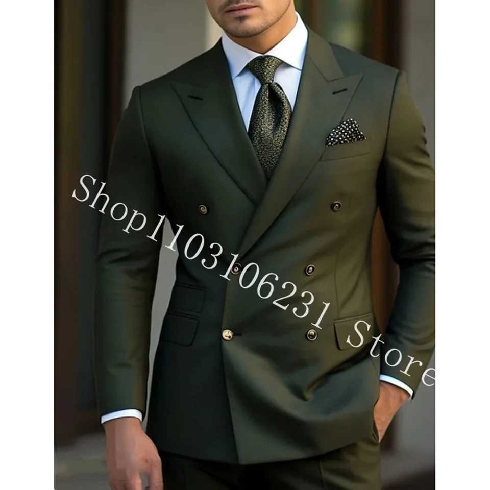 Green Mens Suits Blazer Slim Fit Double Breasted Wedding Groom Tuxedos Business 2 Pieces Suits Jacket Pants Suits MenXJ250222