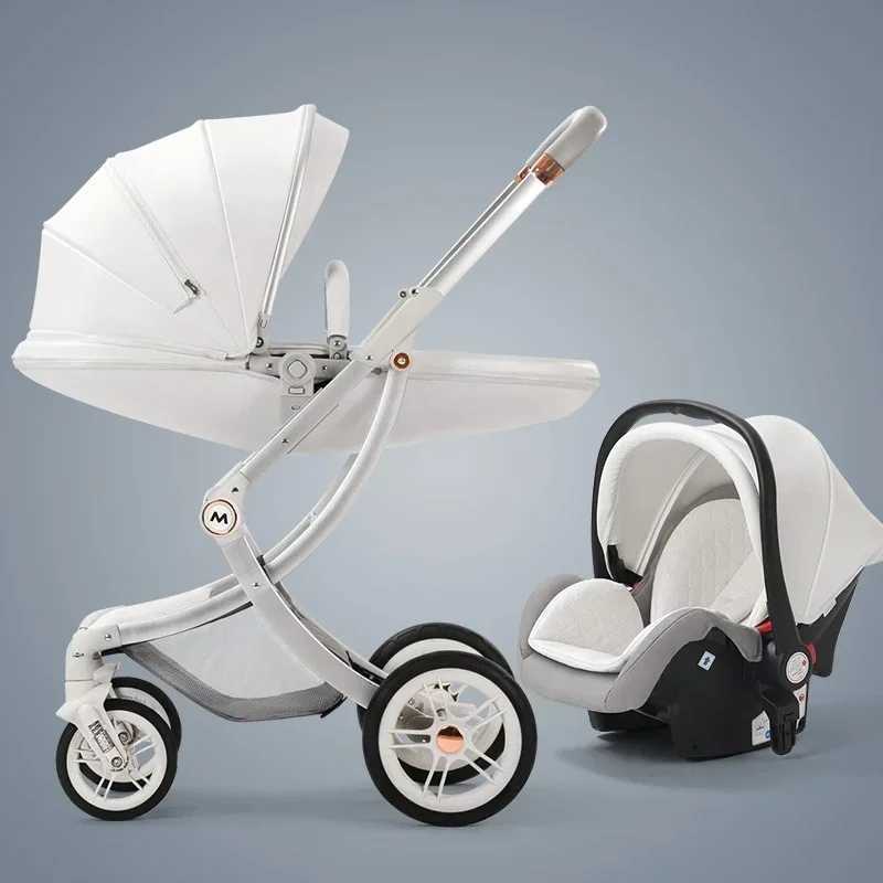 3-in-1 baby stroller luxury baby stroller with car seats eggshell newborn stroller leather high landscape PU leatherXJ250222