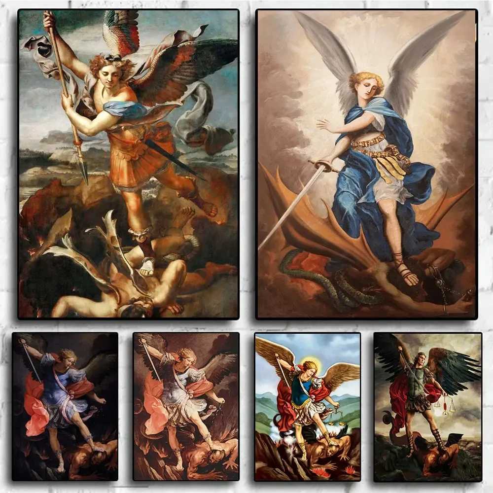 The Holy Archangel Michael Posters Print Vintage Devil Canvas Painting Wall Art Religious Angel Pictures Ro He Decor Y250218
