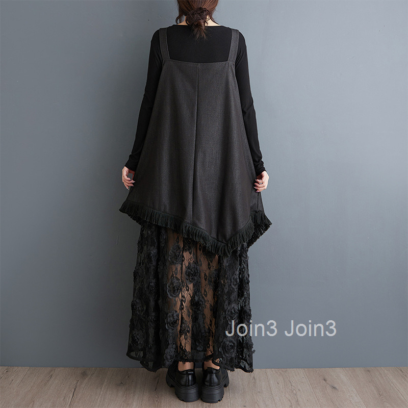 Autumn New Heavy Industry 3D Flower Lace Splicing Dress Versatile Long Strap Skirt