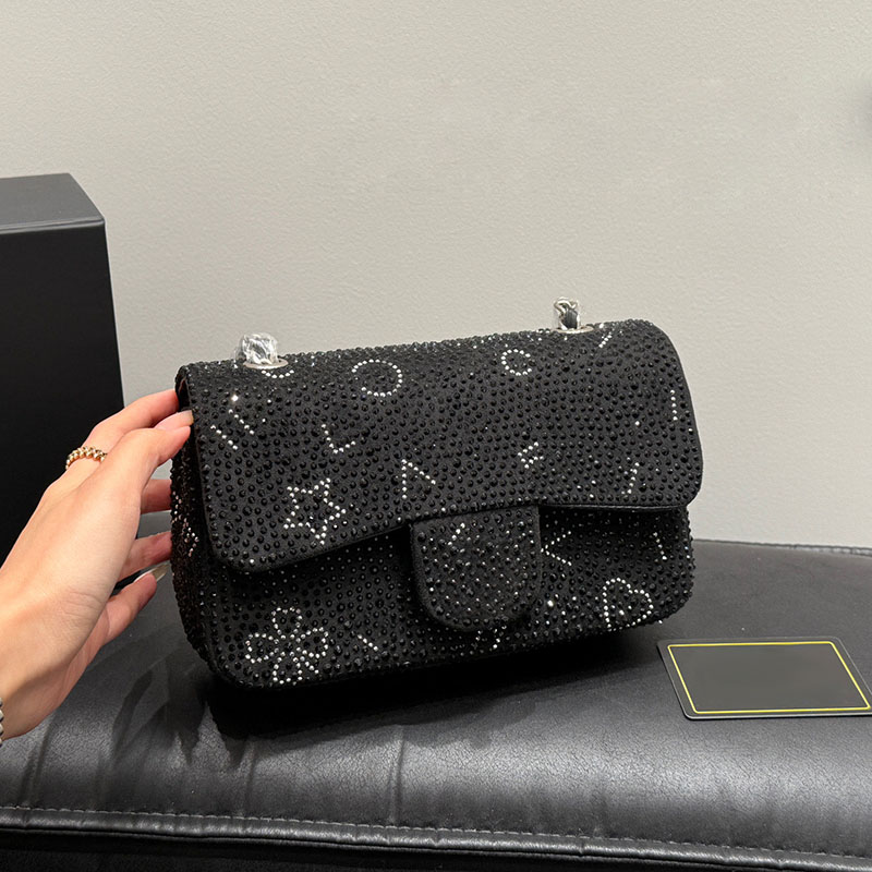 2025 Decoration Women Designer Shiny Evening Bag Silver Letters Pattern Plaid Chain Classic Two-Tone Tote Shoulder Cross Wallet 22x14cm