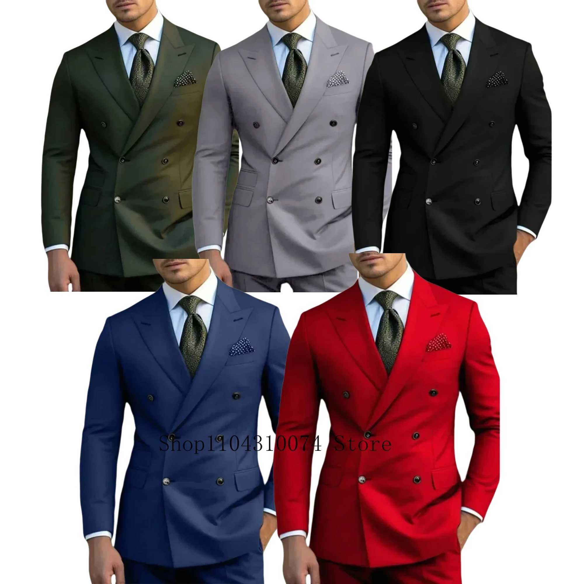 Mens casual suit with retro notch lapel customized 2 pieces of double chest clothingXJ250222