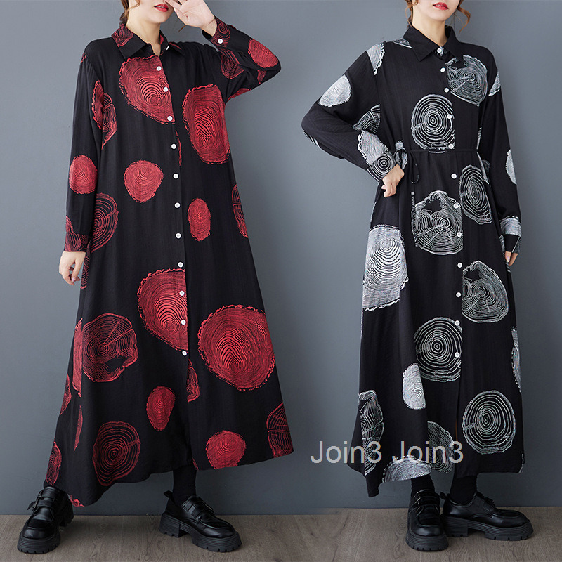 Spring and Autumn New Style Loose Art Fashion Printed Long Sleeve Dress Versatile Casual Shirt Dress