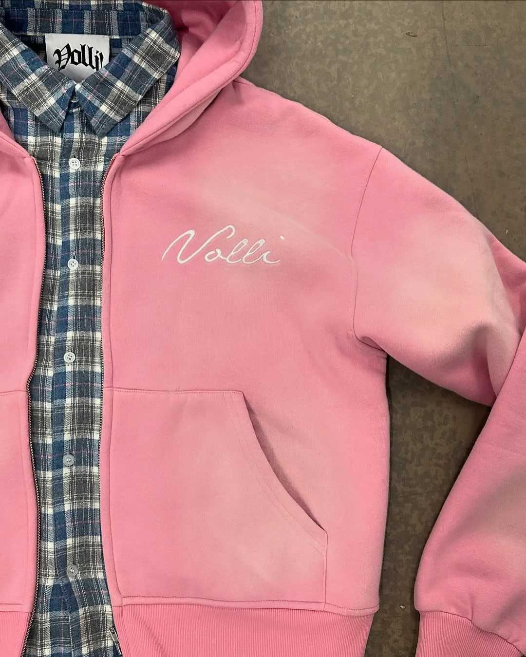 Streetwear Pink Fake Two Piece Sweatshirt Harajuku Gothic Punk Casual Zipper Hoodie Jacket Mens Womens Fake Plaid Shirt Hoodie W250222
