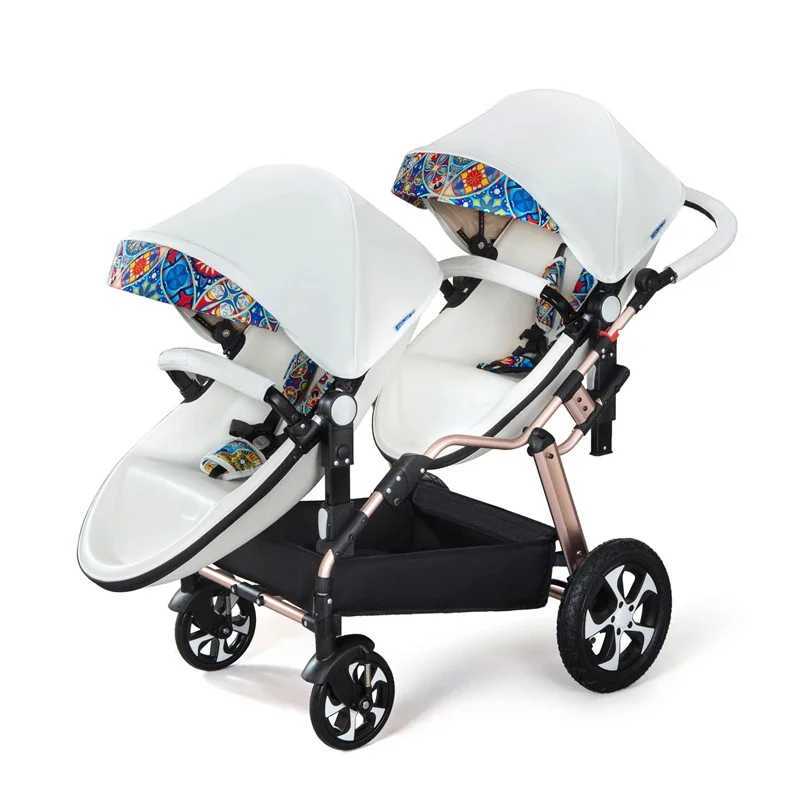 2025 New Twin Baby Strollers Eggshell Double Baby Strollers Luxury Leather Baby Carriage Portable Folding Double Newborn Pram XJ250623