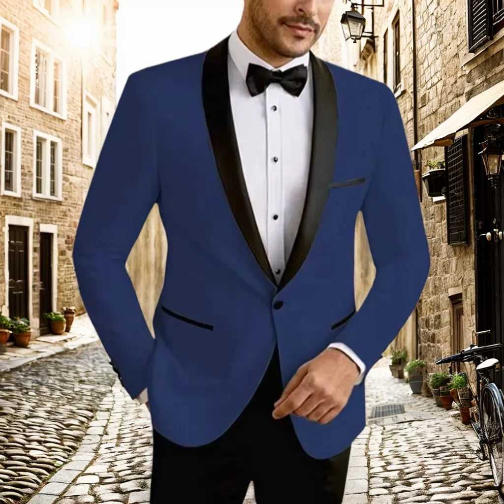 High Quality Mens Suit Slim 2 Piece Blazer and Pant Suit Set Shawl Lapel Formal Wedding Dresses Business Tuxedo Suits for MenXJ250222