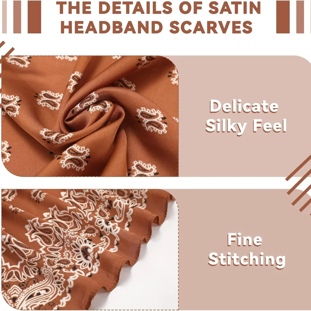 Syhood 70cm Square Satin Head Scarves Bandanas for Women Headband Silk Feeling Scarf Boho Headwear 250221