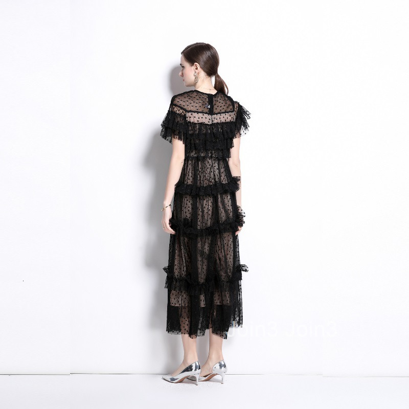new French socialite style polka dot dress with womens mesh design and temperament skirt