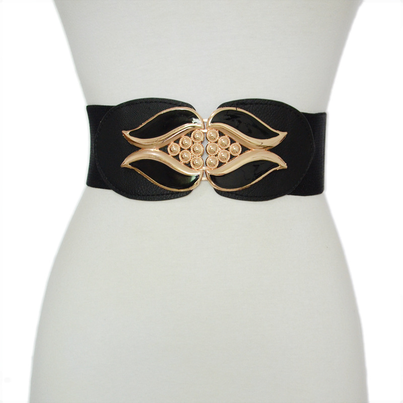 Ripple Flower Button Elasticized Wide Waistband Belts Decorative belt