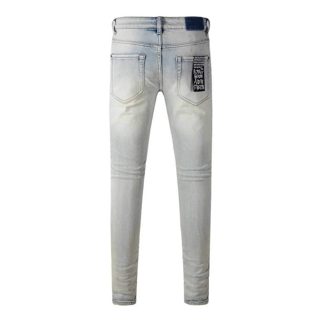 Retro Mens Jeans KSUBI Cross Paint World Hole Trend Low Rise Skinny Denim Pants Pleated Ripped Frayed Trousers 303 W250222